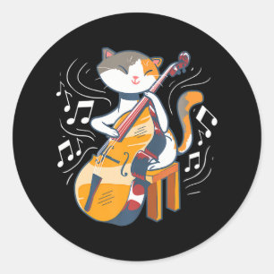 Adesivo Redondo Um Gato Bonito Jogando O Baixo Duplo