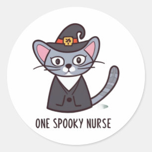 Adesivo Redondo Um Gato de Enfermeira Spooky - Festividades Felina