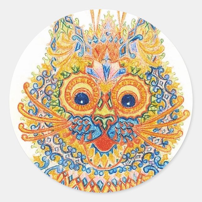 Adesivo Redondo Um Gato De Olhos Amplos, Louis Wain (Frente)