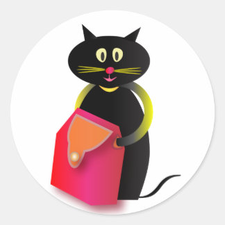 Adesivo Redondo Um gato incrível e sua bolsa.