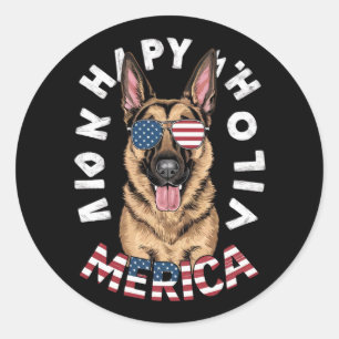 Adesivo Redondo Um German shepherd de desenho animado em cores ame