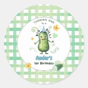 Adesivo Redondo Um Grande Pepino em conserva no Primeiro Aniversár