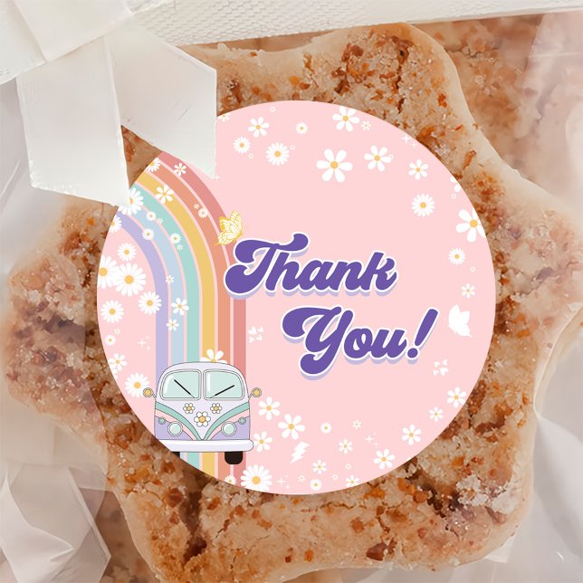 Adesivo Redondo Um Groovy Babe Retro Festa do primeiro aniversario (Criador carregado)