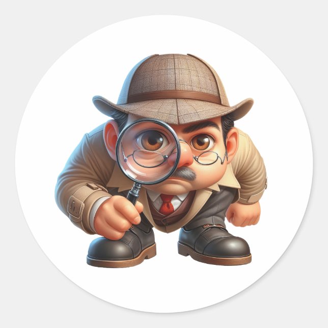 Adesivo Redondo Um Investigador Privado a procurar pistas (Frente)