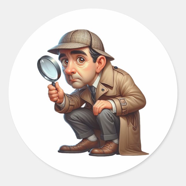 Adesivo Redondo Um Investigador Privado a procurar pistas (Frente)