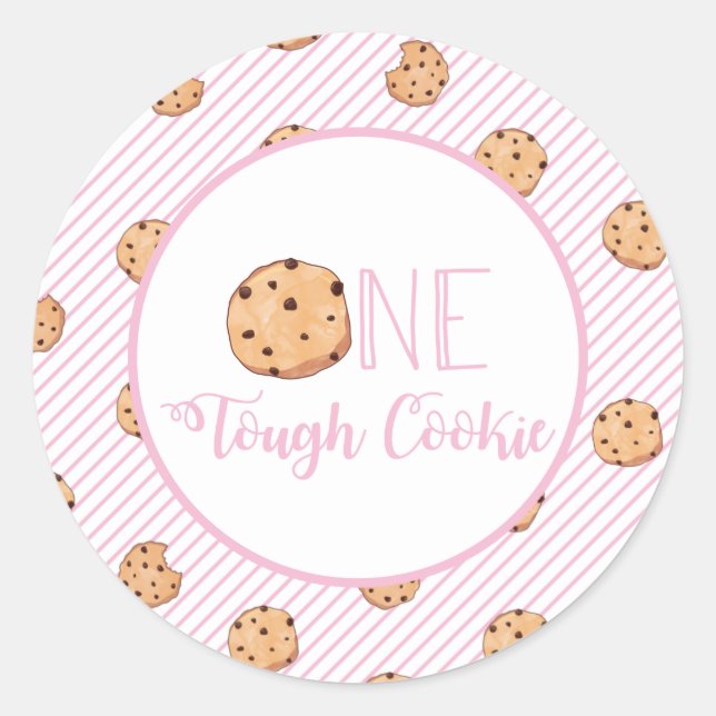 Adesivo Redondo Um Leite Rosa e Biscoitos Duros, Aniversário (Frente)