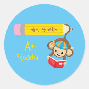 Adesivo Redondo Um+ Leitor Monkey Personalizável Lendo Livro