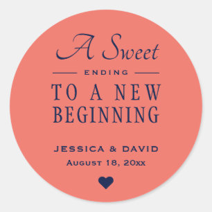 Adesivo Redondo Um Marinho Azul e Casamento de Coral Doce