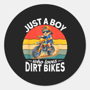 Adesivo Redondo Um menino que ama bicicletas de terra motocross en