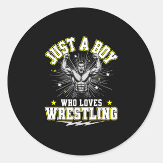 Adesivo Redondo Um menino que ama lutar meninos lutador de wrestli