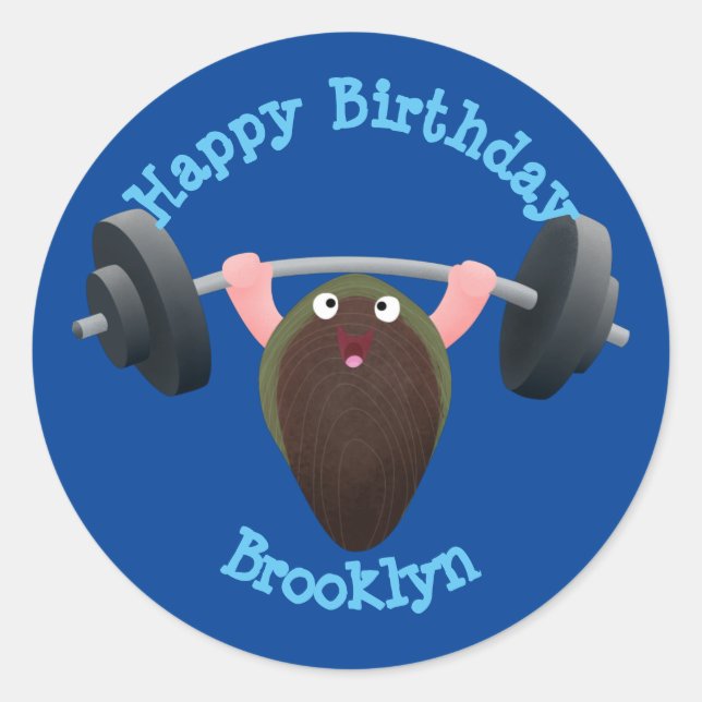 Adesivo Redondo Um mexilhão engraçado trabalhando em desenho anima (Frente)