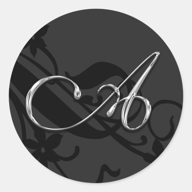 Adesivo Redondo Um Monograma - Letra Vinheta de Casamento de Envel (Frente)