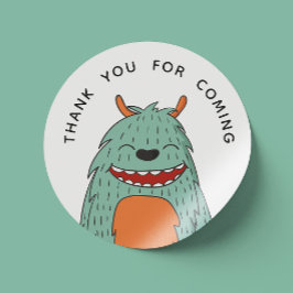 Adesivo Redondo Um monstro engraçado. Aniversário obrigado você po