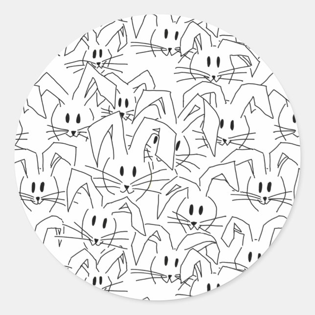 Adesivo Redondo Um monte de Bunnies em branco - padrão perfeito. (Frente)