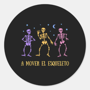 Adesivo Redondo Um Mover El Esqueleto Engraçado Halloween Espanhol