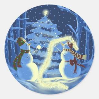 Adesivo Redondo Um Natal de Boneco de Neve