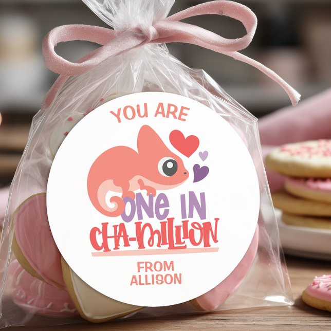 Adesivo Redondo Um no Dia de os namorados de Chameleon (Personalized Valentine's Day Sticker )