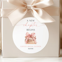 Adesivo Redondo Um Novo Capítulo Começa Laços Rosa Livros Chá de N