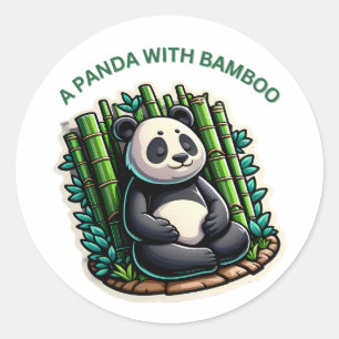 Adesivo Redondo Um panda com bambu