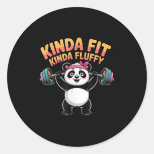 Adesivo Redondo Um Panda Meio em Forma e Fofinho na Academia, Trei