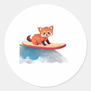 Adesivo Redondo Um Panda Vermelha num Conselho Surf