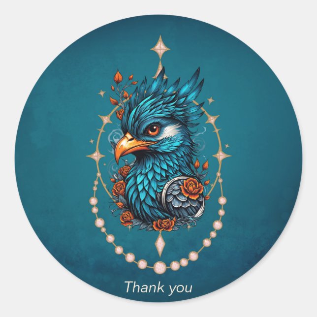 Adesivo Redondo Um pássaro azul majestoso. (Frente)