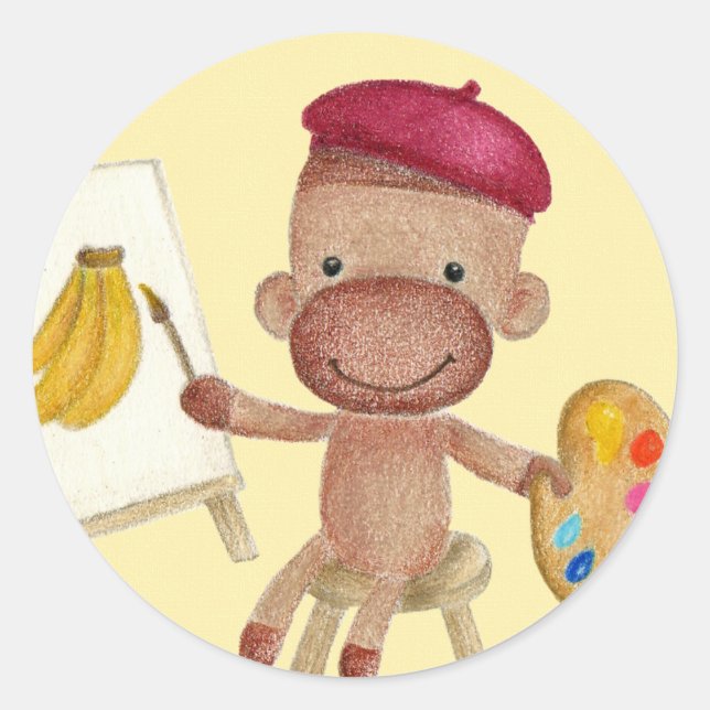 Adesivo Redondo Um Pequeno Artista Socky, o Pau-Macaco (Frente)