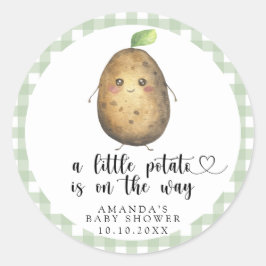 Adesivo Redondo Um pequeno batata está a caminho - Baby Shower