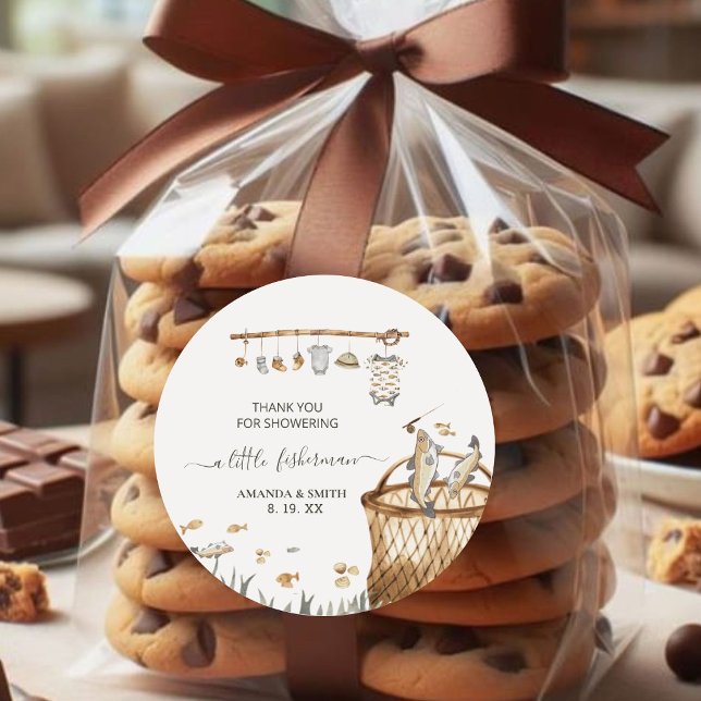 Adesivo Redondo Um Pequeno Chá de fraldas De Aquarela Pescador (Criador carregado)