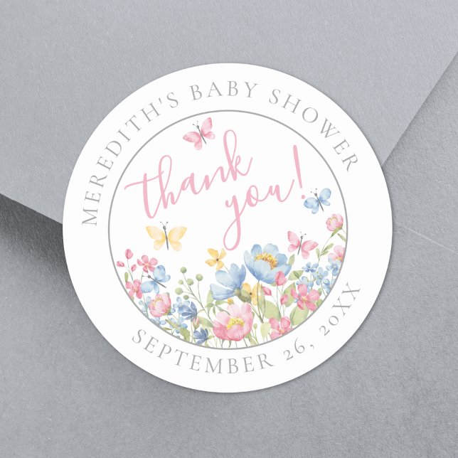 Adesivo Redondo Um pequeno Chá de fraldas de flor selvagem (A Little Wildflower Baby Shower Classic Round Sticker )