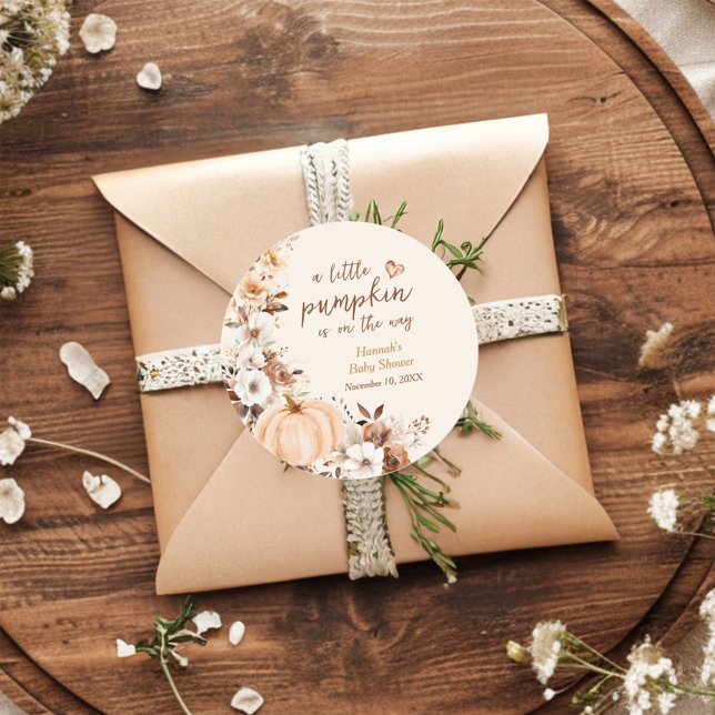 Adesivo Redondo Um Pequeno Chá de fraldas Floral De Abóbora (Criador carregado)