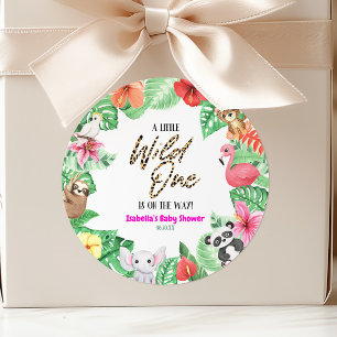 Adesivo Redondo Um Pequeno Chá de fraldas Tropical Animal