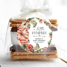 Adesivo Redondo Um Pequeno Pumpkin Chá de fraldas Redondo