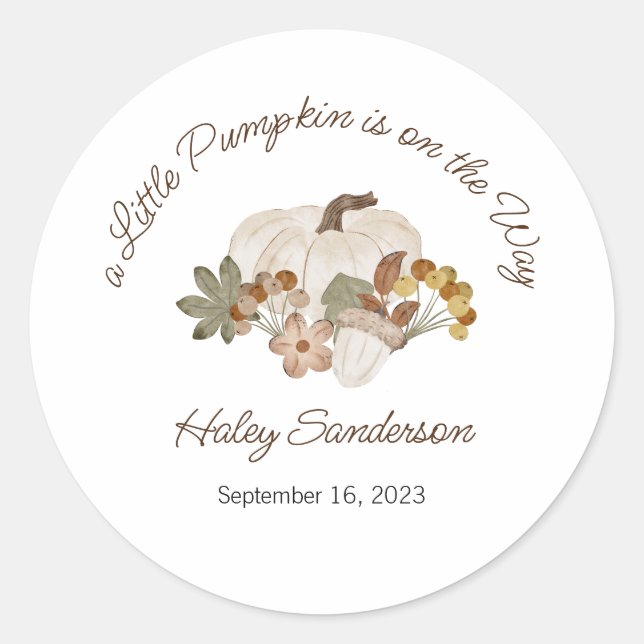 Adesivo Redondo Um Pequeno Pumpkin está no caminho Rótulos, Pinhei (Frente)