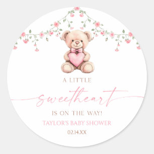 Adesivo Redondo Um Pequeno Ursinho Rosa de Estimação Baby Shower