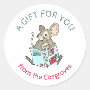 Adesivo Redondo Um Presente Para Você Rato com Presente de Livro C