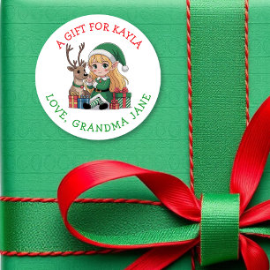 Adesivo Redondo Um Presente para Você   Tag de Presente de Natal P