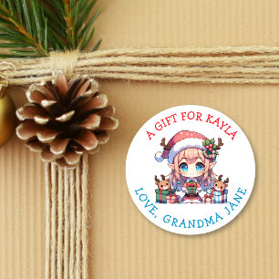 Adesivo Redondo Um Presente para Você   Tag de Presente de Natal P
