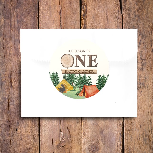 Adesivo Redondo UM primeiro aniversario de Camper Feliz (Criador carregado)