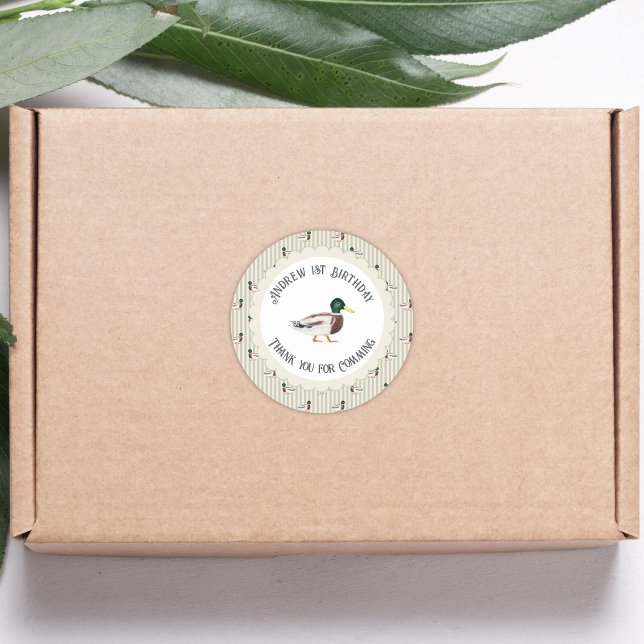 Adesivo Redondo Um primeiro aniversario De Pato Sortudo, Mallard,  (Criador carregado)