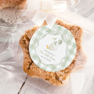 Adesivo Redondo Um Primeiro Aniversário de um Ganso Bobo com Laço 