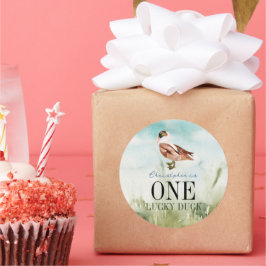 Adesivo Redondo Um primeiro aniversario de Watercolor Duck Duck