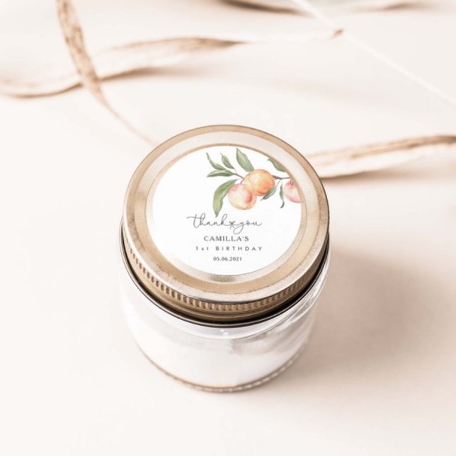 Adesivo Redondo Um primeiro aniversario doce de pêssego (Criador carregado)