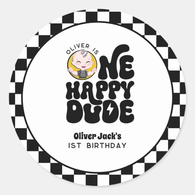 Adesivo Redondo Um primeiro aniversario Feliz (Frente)