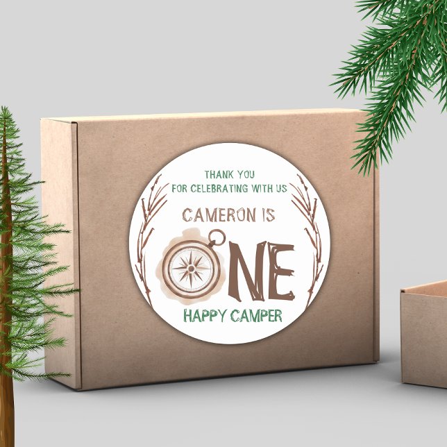 Adesivo Redondo Um primeiro aniversario Feliz Da Floresta (Criador carregado)