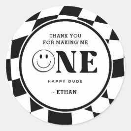 Adesivo Redondo Um primeiro aniversario Feliz, Rapaz, Obrigado