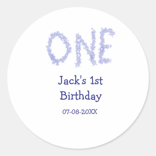 Adesivo Redondo Um primeiro aniversario moderno de menino brilhant (Frente)