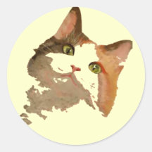 Um retrato artístico do gato calico de olhos verde
