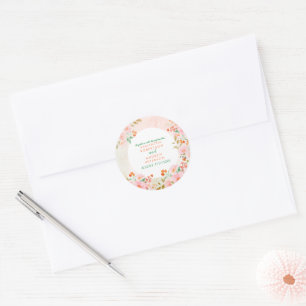 Adesivo Redondo Um Romance no Jardim: Casamento em Aquarela Rosa e