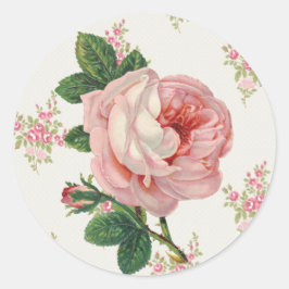 Adesivo Redondo Um Rosa para um Padrão Floral Rosa Vintage Rosa